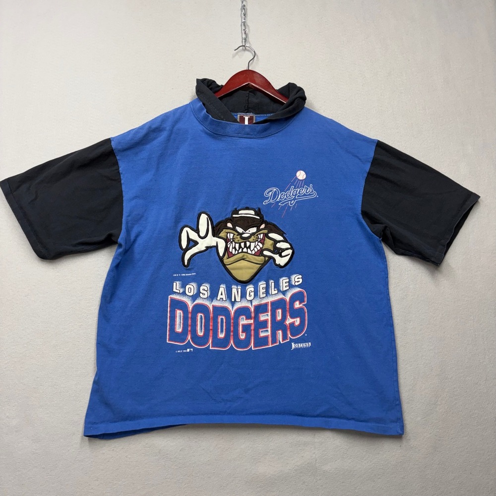 Jostens Dodgers Hooded T-Shirt Mens Large Blue 1993 Taz Vintage 90s Rare MLB